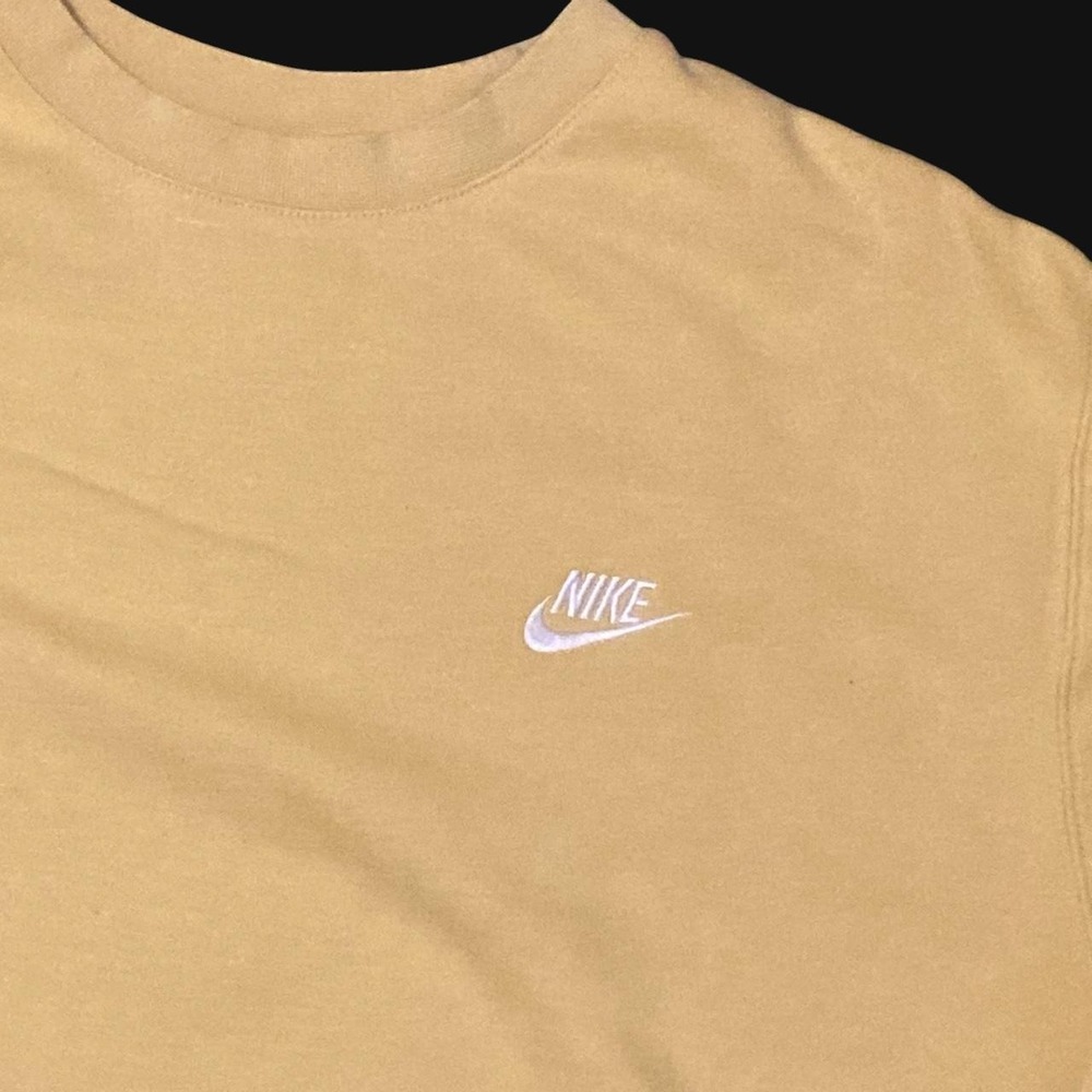 Nike mustard yellow fleece crewneck white swoosh sportswear Men's XLT/25.5 - Picture 2 of 8